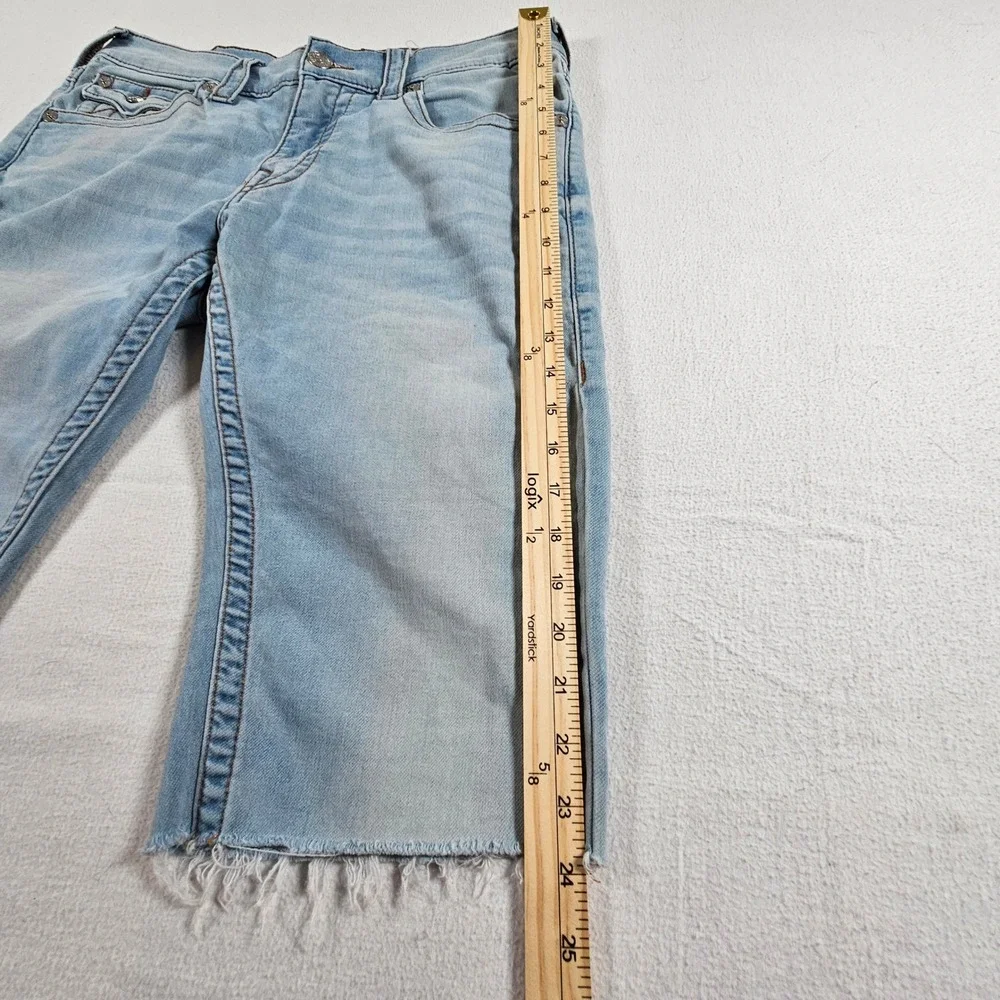 True Religion Denim Shorts Mens 33 Light Blue Section Skinny Raw Hem Horseshoe